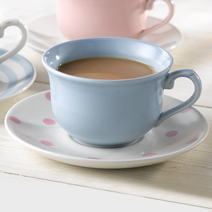 Churchill Vintage Café Tea Cup Blue & Saucer Pink Spots 10oz / 280ml