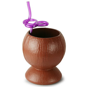 Plastic Coconut Cup with Flower Krazy Straw 26.4oz / 750ml