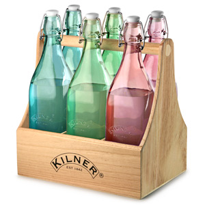 Kilner 7 Piece Coloured Clip Top Bottle Caddy Set