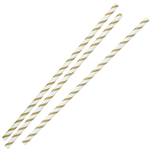 Gold & White Striped Paper Straws 8inch
