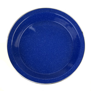 Strider Blue Enamel Deep Plate with Stainless Steel Rim 25cm