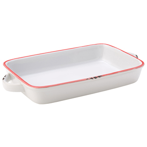 Avebury White & Red Large Rectangular Dish 8.5inch / 22cm
