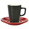 Royal Genware Black Latte Mug and Red Saucer 12oz / 340ml