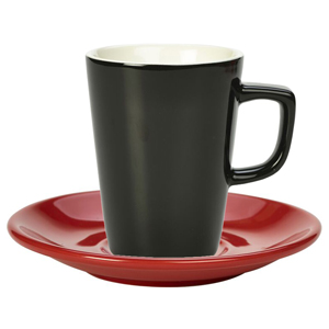 Royal Genware Black Latte Mug and Red Saucer 12oz / 340ml