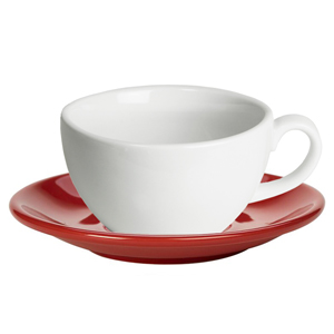 Royal Genware White Bowl Shaped Cup and Red Saucer 8.8oz / 250ml