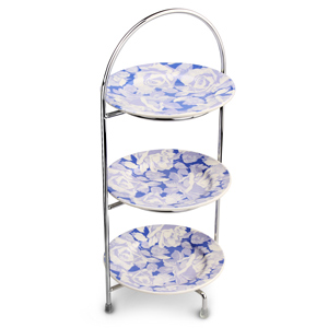 Utopia Chrome 3 Tier Cake Stand 15.5" / 39cm with Grace Plates 10" / 17cm