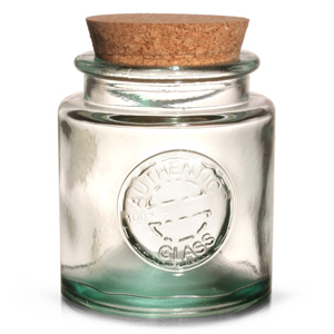 Authentic Recycled Glass Storage Jar with Cork Lid 250ml