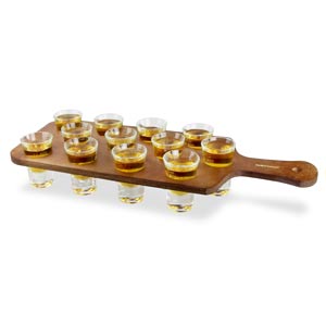 Pine Shot Paddle Board with 12 Hot Shot Glasses LCE