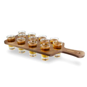 Pine Shot Paddle Board with 12 City Shot Glasses