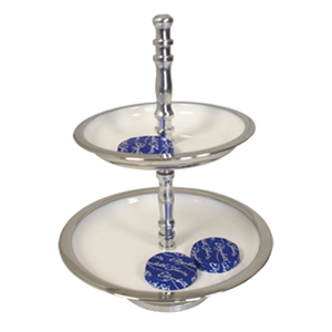 Mini 2 Tier Enamel Sweet Stand with Stainless Steel Trim