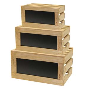Natural Wood 3 Piece Crate Riser Set with Chalkboards