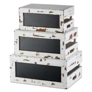 Distressed Wood 3 Piece Crate Riser Set with Chalkboards