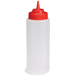 Widemouth Squeeze Sauce Bottle Clear with Red Top 16oz / 475ml