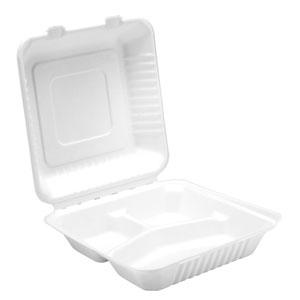 Bagasse 3 Compartment Meal Box 9.25inch / 23.5cm