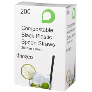 Displast Compostable Black PLA Spoon Straws 8inch