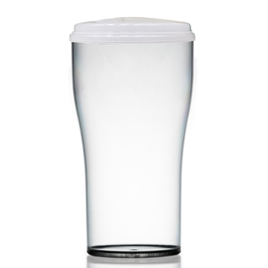 Econ Polystyrene 2 Pint Beer Take Out Reusable Glass & Lid 40oz / 1.13ltr