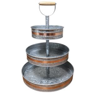 3 Tier Galvanised Serving Stand Tray with Handle