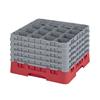 16 Compartment Glass Rack with 5 Extenders H279mm - Red