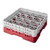 16 Compartment Glass Rack with 2 Extenders H133mm - Red