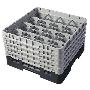 16 Compartment Glass Rack with 5 Extenders H257mm - Black
