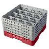16 Compartment Glass Rack with 5 Extenders H257mm - Red