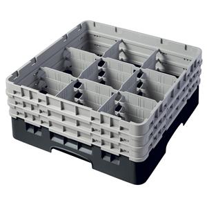 9 Compartment Glass Rack with 3 Extenders H174mm - Black