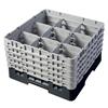 9 Compartment Glass Rack with 5 Extenders H257mm - Black