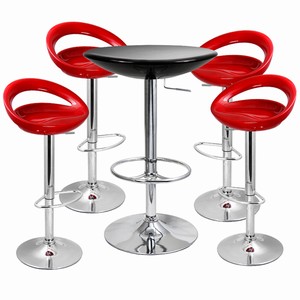 Crescent Bar Stool and Podium Table Set Red