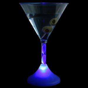 Flashing LED Blue Martini Glass 6oz 170ml Set of 4
