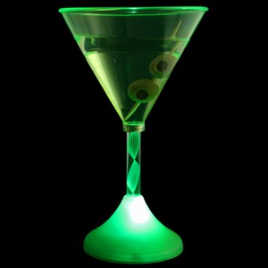 Flashing LED Green Martini Glass 6oz 170ml Set of 4