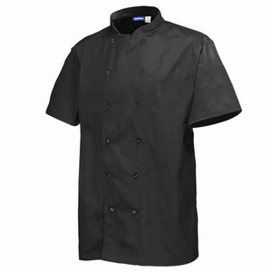 Genware Chef's Basic Stud Short Sleeve Jacket Black Small