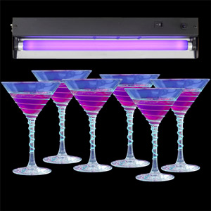 Black Light UV Tube with Black Light Cocktail Glasses 7.4oz / 210ml