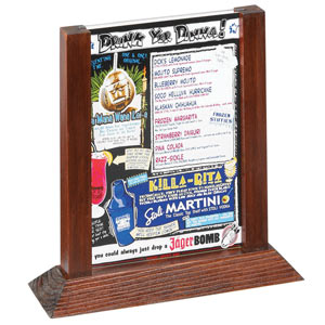 Two View Wood Table Tent Menu Holder Mahogany Frame 5 x 7inch