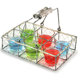 Parlane Wire Basket with 6 Shot Glasses