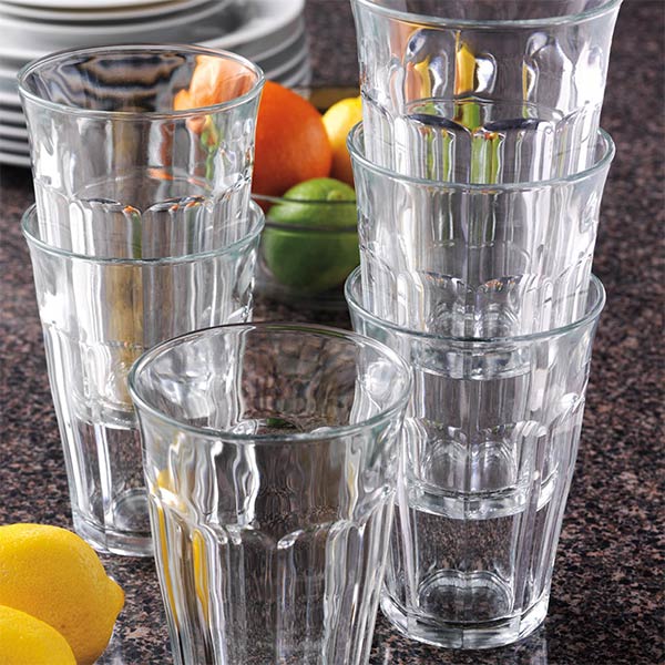 Duralex Prisme 17.5 Oz Clear Tempered Glass Tumbler Drinking Glasses, Set  of 6