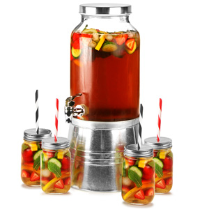 Mason Jar Drinks Dispenser with Drinking Jars