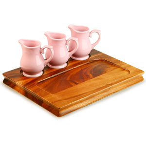 Wooden Deli Board 32 x 24cm with Vintage Café Milk Jugs Pink 5oz / 140ml