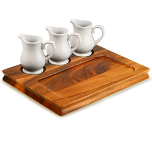 Wooden Deli Board 32 x 24cm with Vintage Café Milk Jugs White 5oz / 140ml
