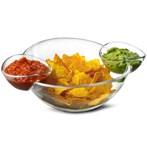 Chip and Dip Bowl with 2 Side Dip Dishes