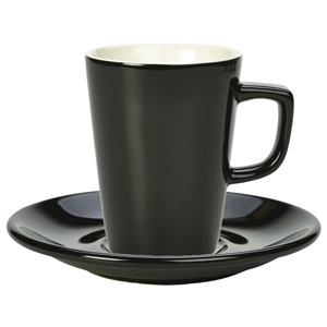 Royal Genware Black Latte Mug and Black Saucer 12oz / 340ml