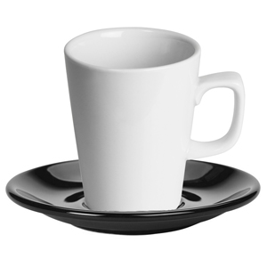 Royal Genware White Latte Mug and Black Saucer 12oz / 340ml