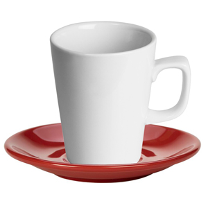 Royal Genware White Latte Mug and Red Saucer 12oz / 340ml