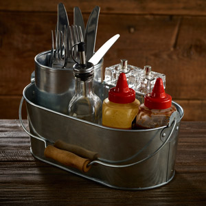 bar@drinkstuff Galvanised Steel Table Caddy Set of 12 Bottle Carrier with Handle for Condiments & Cutlery 