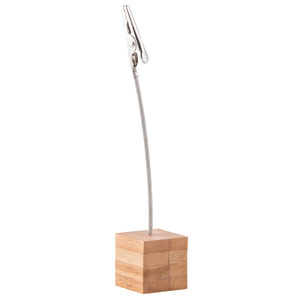 Bamboo Square and Stainless Steel Clip Place Card Holder