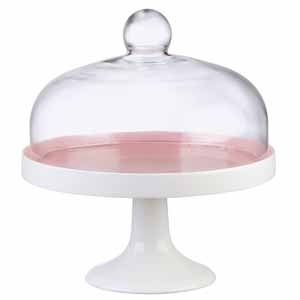 Elegance Cake Stand & Dome Set Pink 10.5inch / 27cm