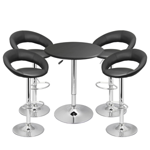 Faux Leather Crescent Bar Stool Black & Black Faux Leather Table