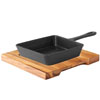 Utopia Cast Iron Skillet Pan 14cm with Square Acacia Wooden Board