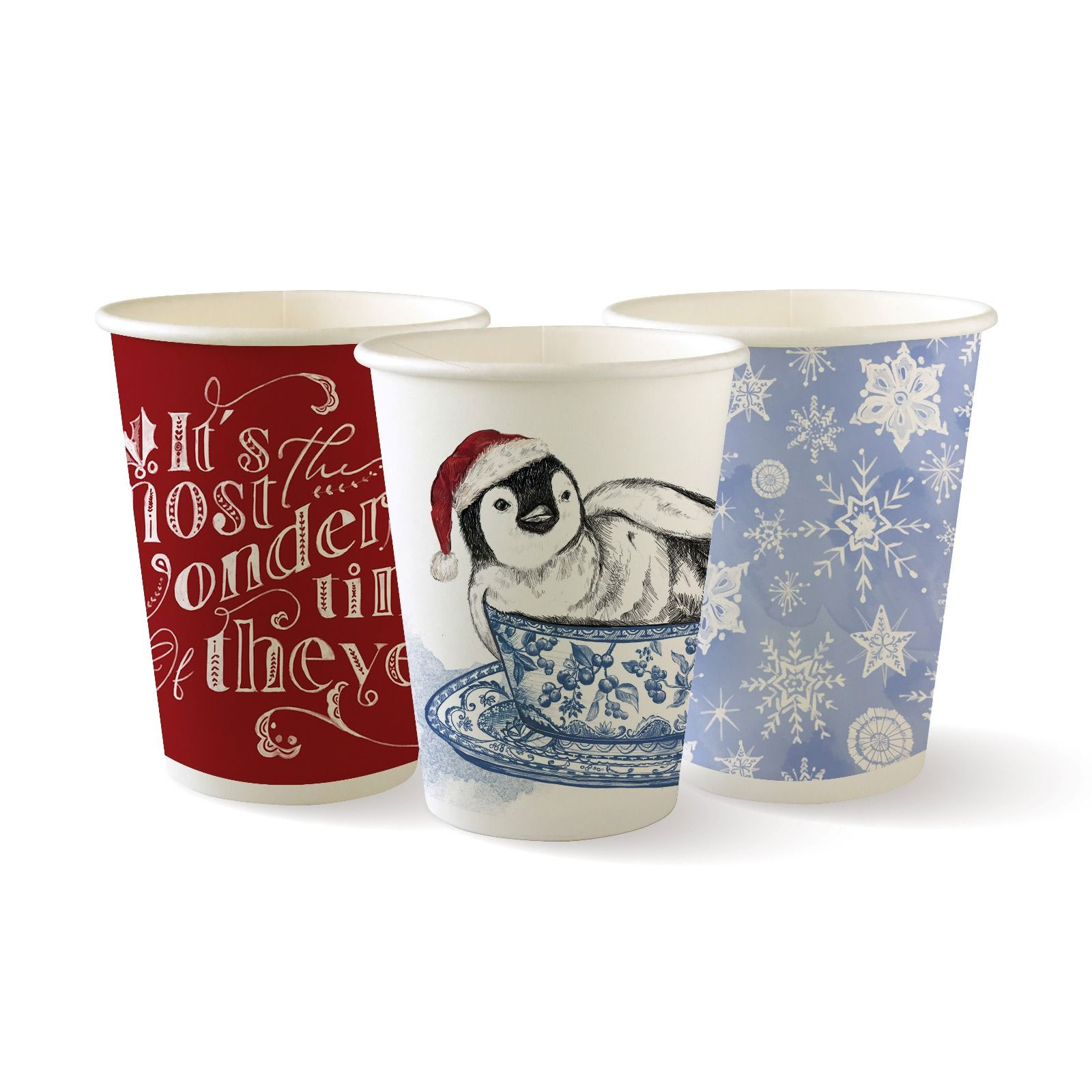 Christmas Jumper Design 12oz Disposable Takeaway Party Cups with White Lids 100 