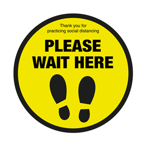 Please Wait Here with Symbol Social Distancing Floor Graphic 40cm