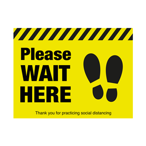 Please Wait Here with Symbol Social Distancing Floor Graphic 40 x 30cm